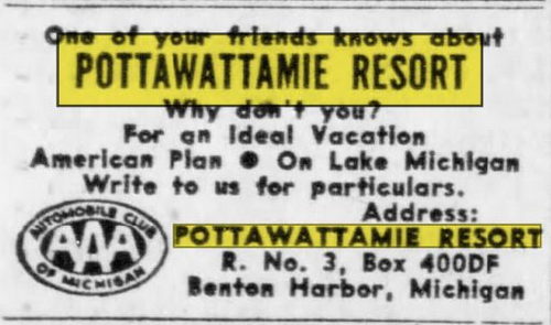 Pottawattamie Resort Motel - May 4 1958 Ad (newer photo)